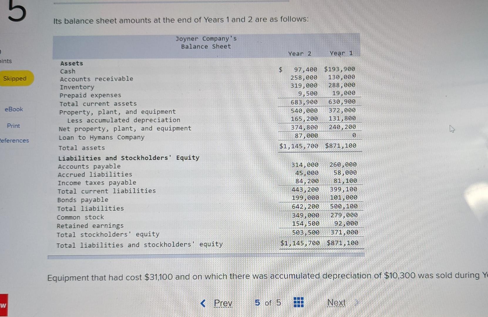 LO14-4] Joyner Company's income statement for Year 2 follows: Joyner Company's Income
