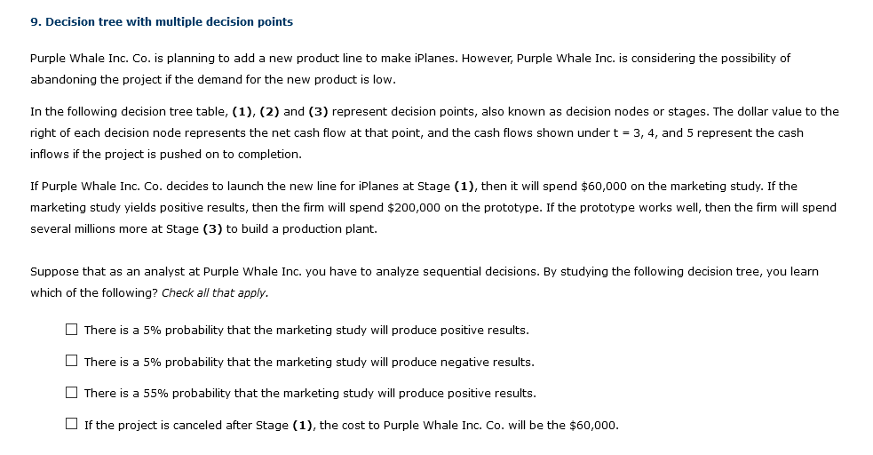  9. Decision tree with multiple decision points Purple Whale Inc. Co.