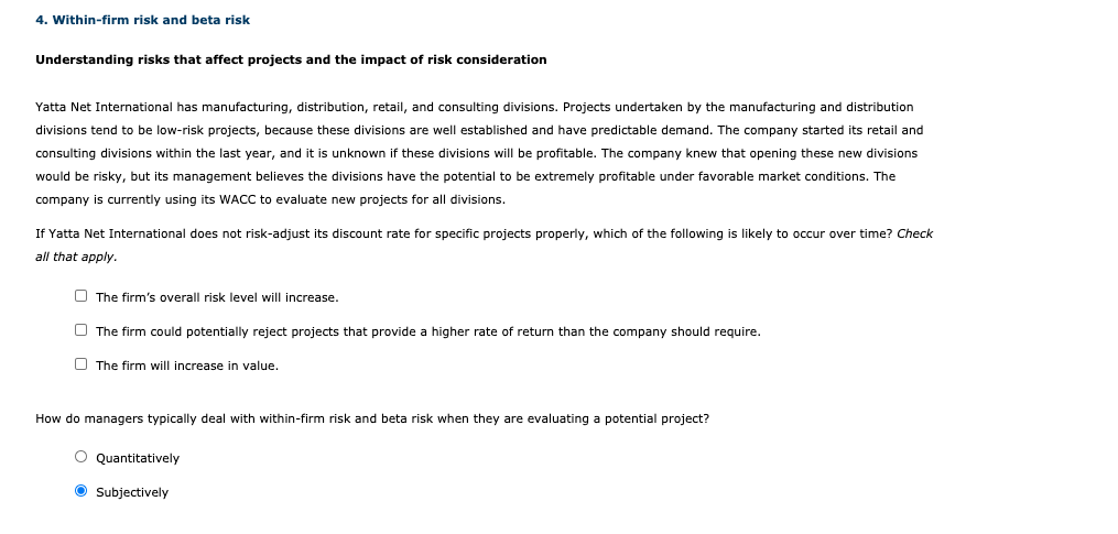  4. Within-firm risk and beta risk Understanding risks that affect projects