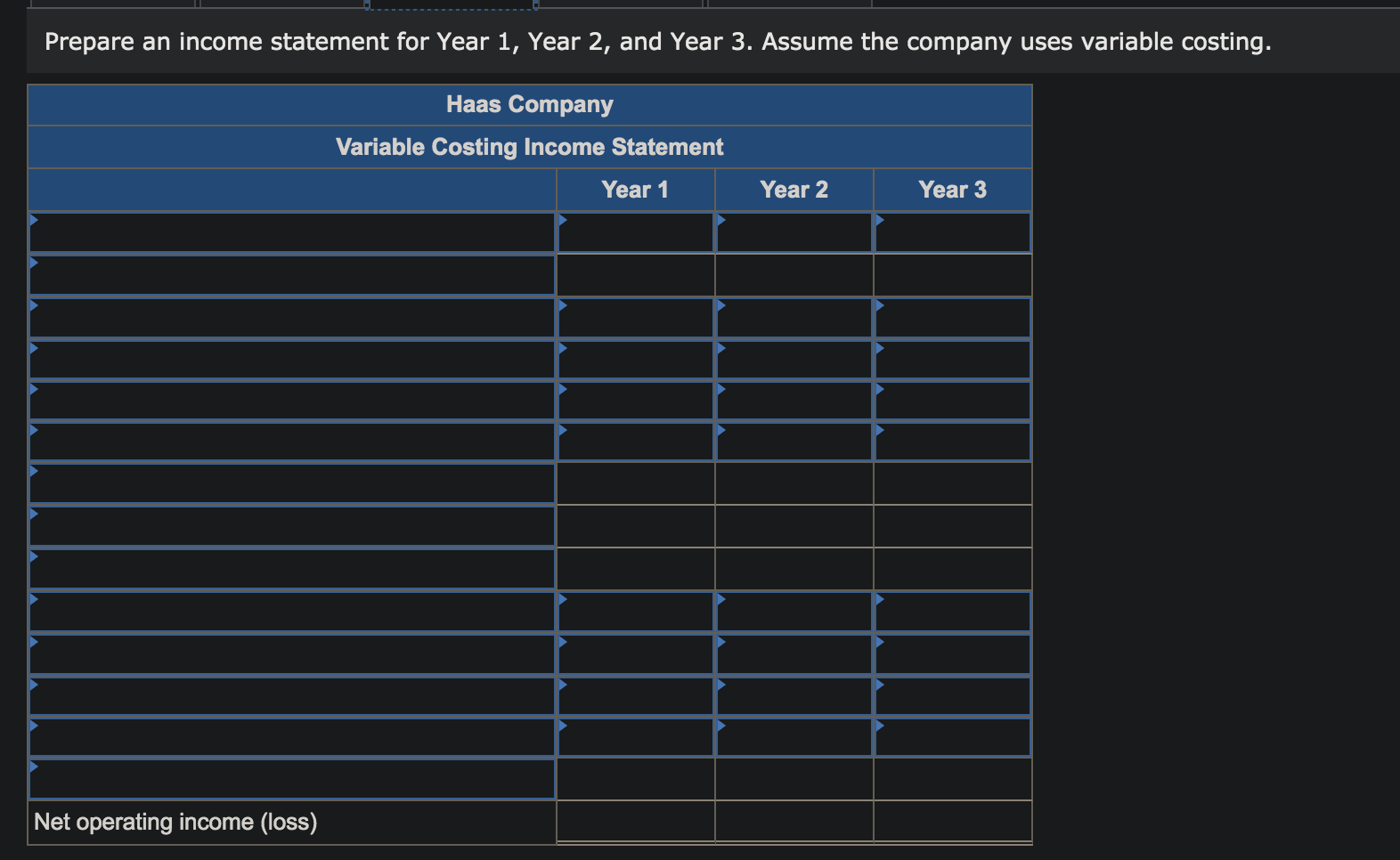 operations: 26 18 Variable costs per unit: Manufacturing: Direct materials Direct labor