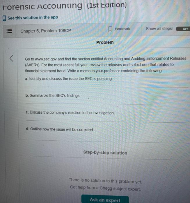 Forensic Accounting (1st Edition) See this solution in the app Bookmark