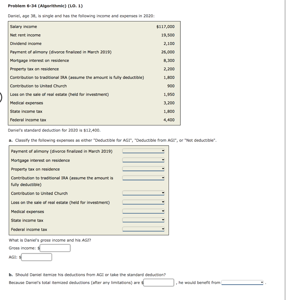 Problem 6-34 (Algorithmic) (LO. 1) Daniel, age 38, is single and