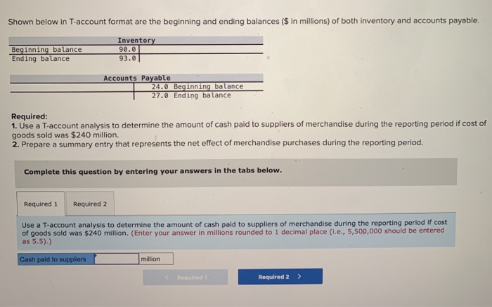  Shown below in T-account format are the beginning and ending balances