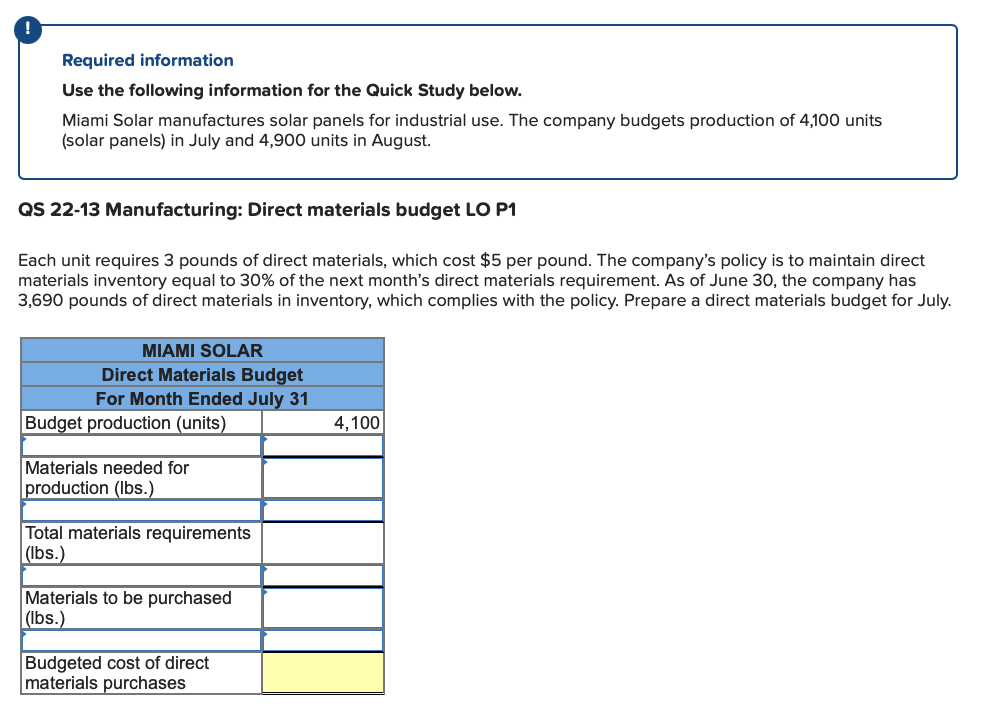  ! Required information Use the following information for the Quick Study