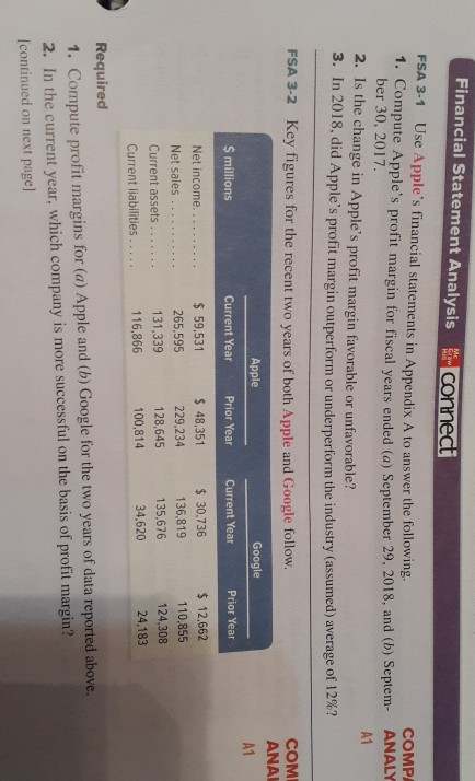  M G Financial Statement Analysis connect FSA 3-1 Use Apple's financial