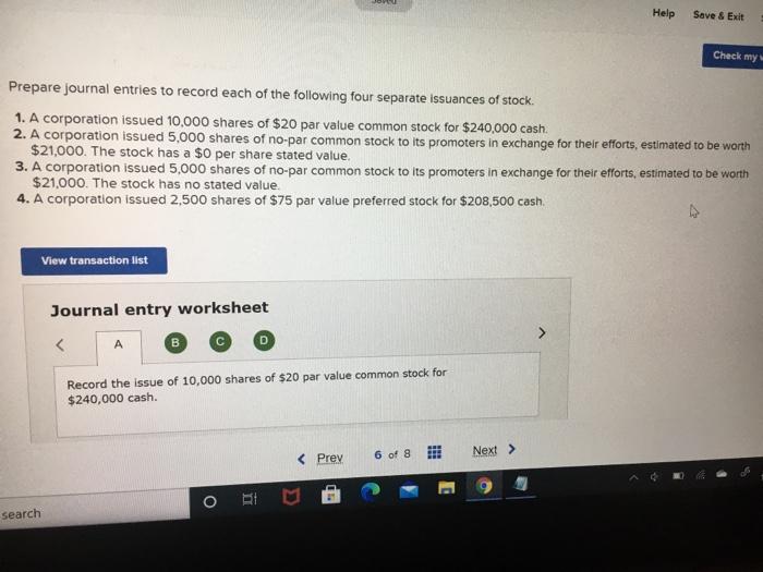  Help Save & Exit Check my Prepare journal entries to record