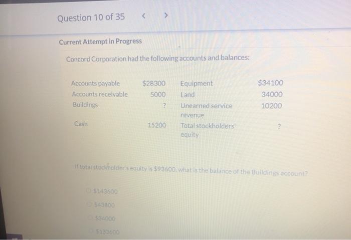 please help Question 10 of 35 Current Attempt in Progress Concord Corporation