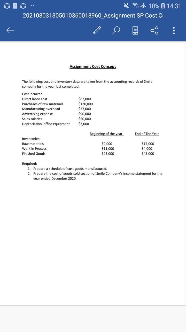 + 10% 0 14:31 202108031305010360018960_Assignment SP Cost C .. Assignment Cost