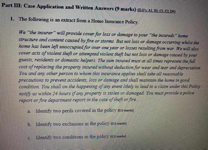  Part III: Case Application and Written Answers (9 marks) mos: A1,