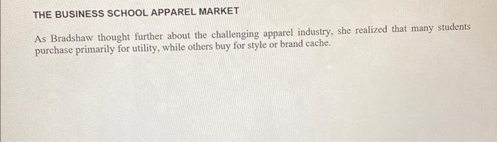 success of the BSS's apparel venture. Reviewing what had transpired during the