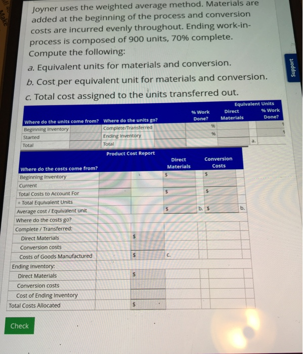 data (and annotations) are for Joyner companys processing department work in process