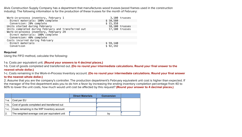 Supply Company has a department that manufactures wood trusses (wood frames used