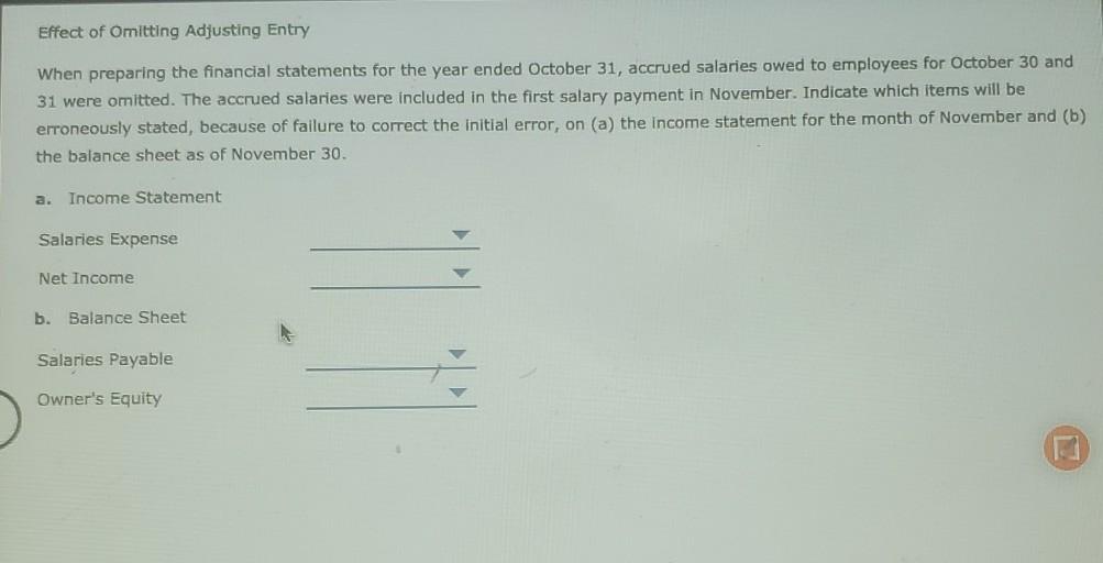  help Effect of Omitting Adjusting Entry When preparing the financial statements