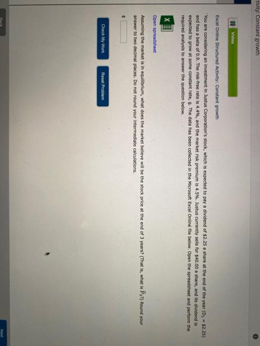  ctivity: Constant growth Video Excel Online Structured Activity: Constant growth You