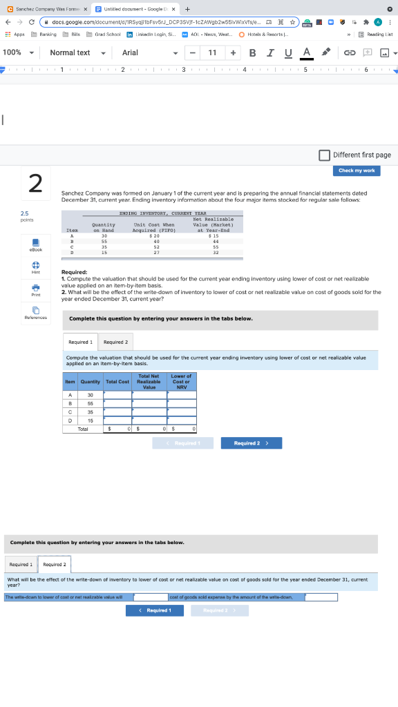 Hello, may I have some help with this question? C Sanchez Cumpany