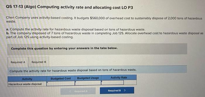  QS 17-13 (Algo) Computing activity rate and allocating cost LO P3