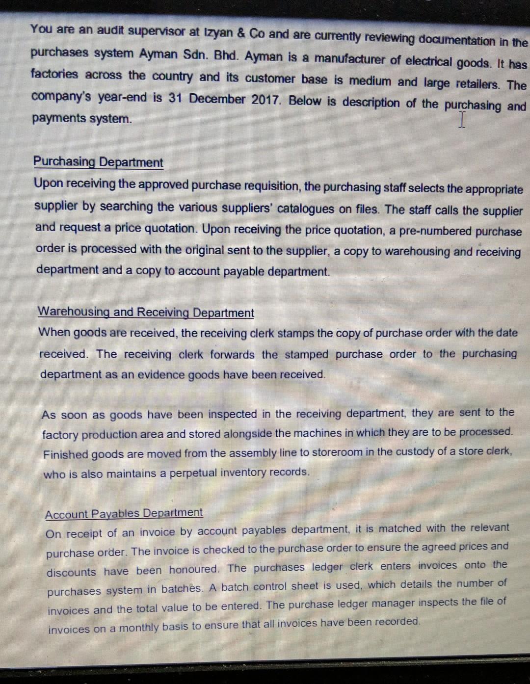 this is audit questions the question asked for 5 weaknesses and