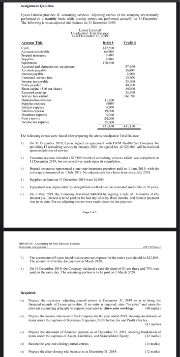  Asment Quest w Lyons Limited provides IT consulting services Adjusting entries