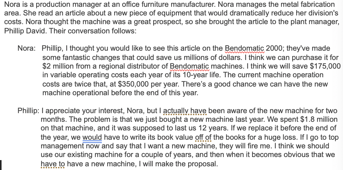 The message should include a discussion of relevant and sunk costs as