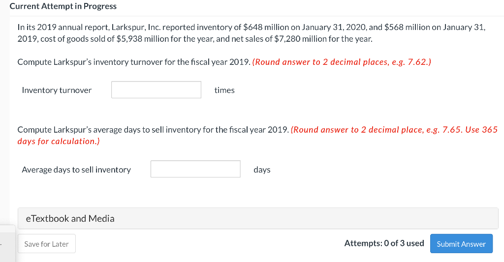 Current Attempt in Progress In its 2019 annual report, Larkspur, Inc.