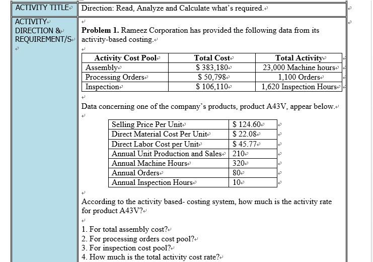 Subject: MANAGERIAL ACCOUNTING Note: Please Write from a Computer or Laptop