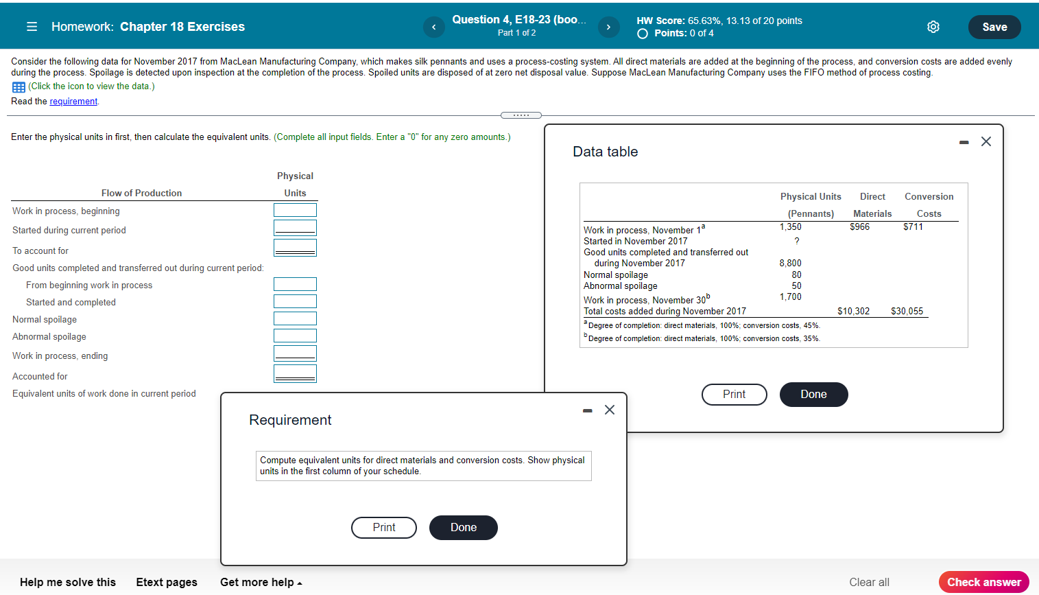 Please complete the entire problem. = Homework: Chapter 18 Exercises Question 4,
