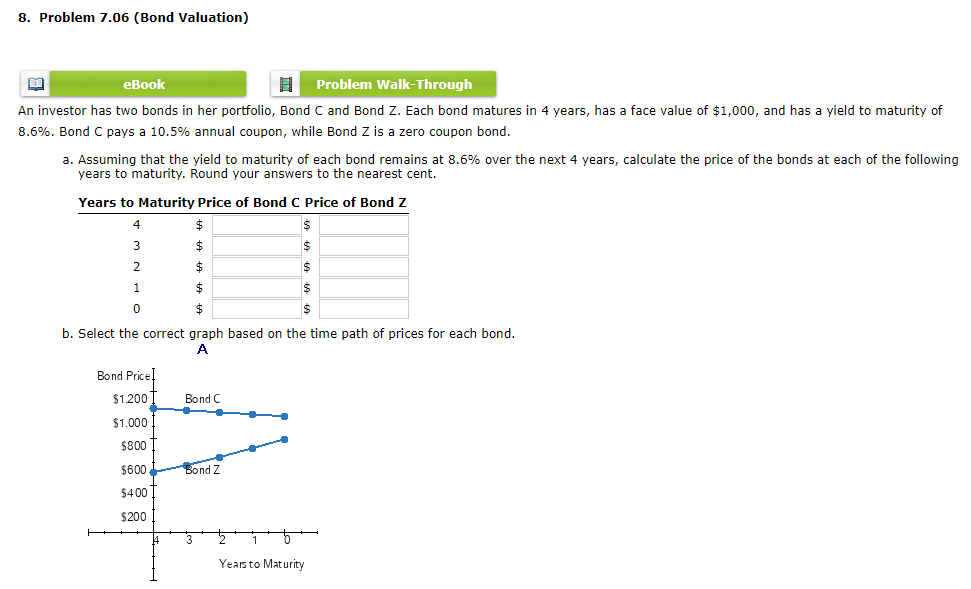 8. Problem 7.06 (Bond Valuation) EB eBook Problem Walk-Through An investor