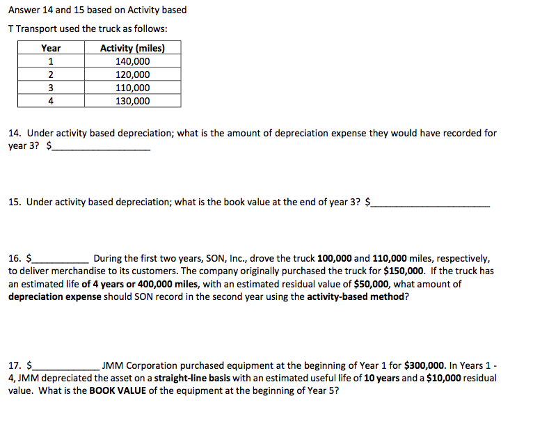  Answer 14 and 15 based on Activity based T Transport used