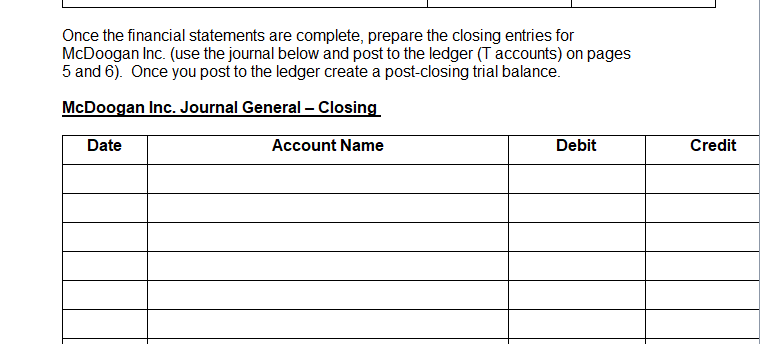 information from your completed practice set. Company Information: McDoogan provides printing services