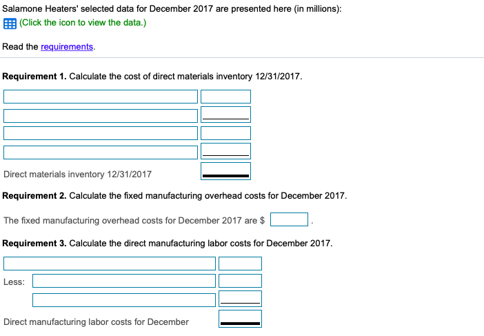  Salamone Heaters' selected data for December 2017 are presented here (in