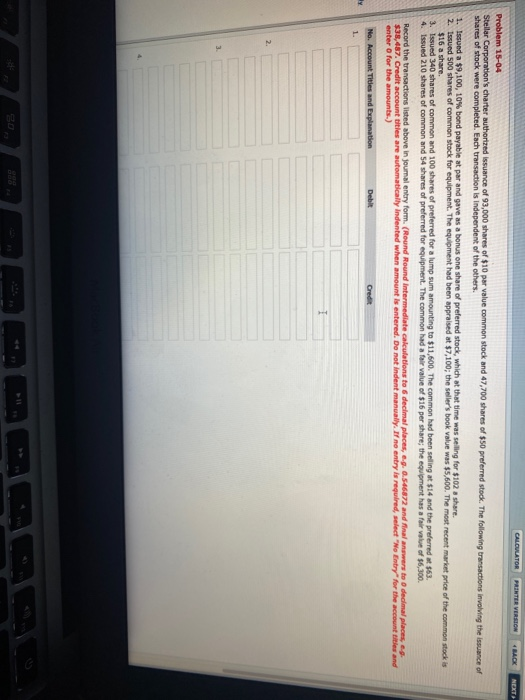  CALCULATOR PRINTER VERSION BACK NEXT Problem 15-04 Stellar Corporation's charter authorized