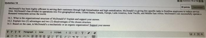  Question 11 10 Question 13 20 points McDonald's has been Mighly