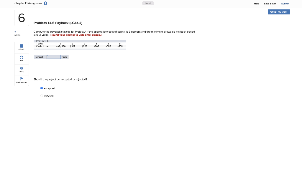 Chapter 13 Assignment soux Help Save & Exit Submit Check my