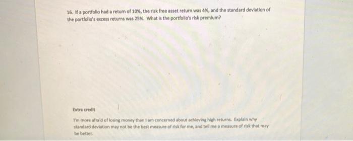 need help with 16 and extra credit question pleaseeee 16. a portfolio