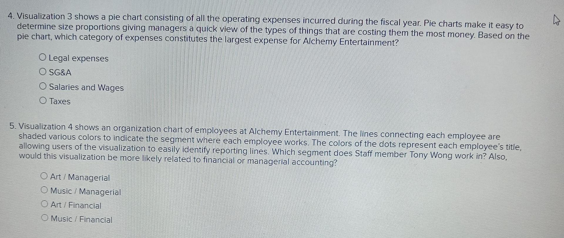 visualizations focus more on using internal information to make future oriented decisions.
