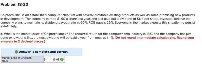  Problem 18-20 Chiptech, Inc., is an established computer chip firm with