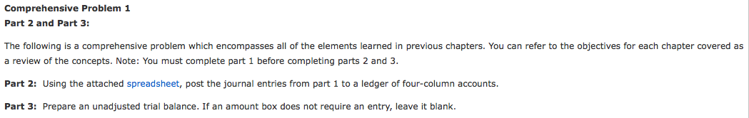  Comprehensive Problem 1 Part 2 and Part 3: The following is