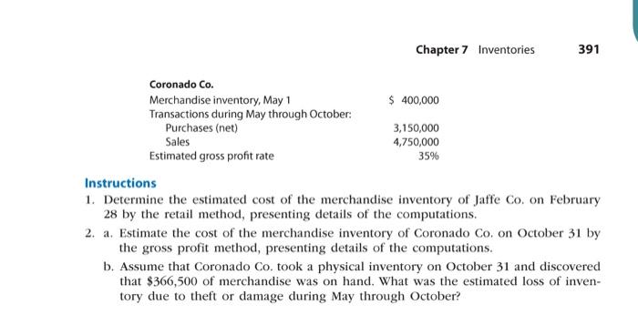 data on merchandise inventory, purchases, and sales for Jaffe Co. and Coronado
