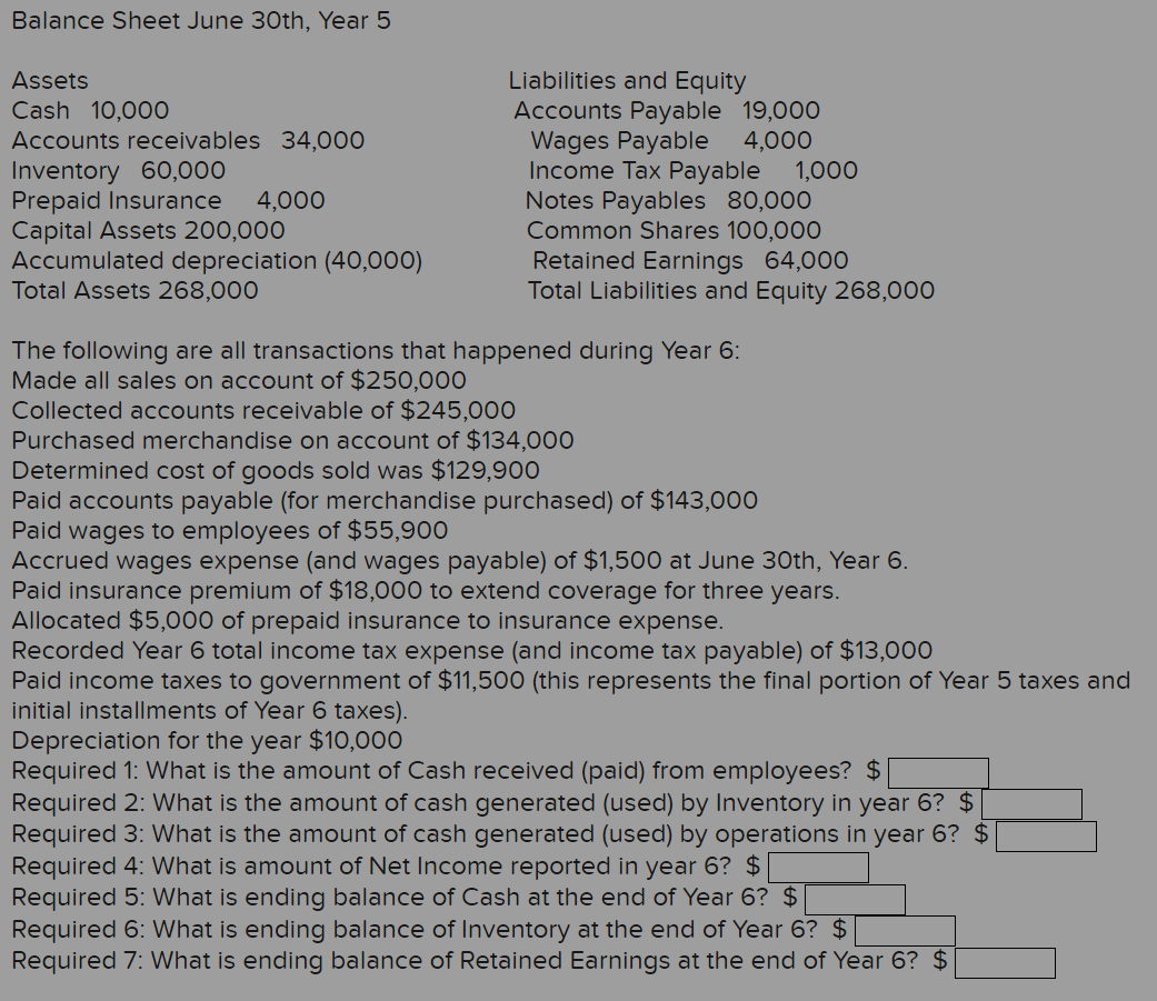  Balance Sheet June 30th, Year 5 Assets Liabilities and Equity Cash