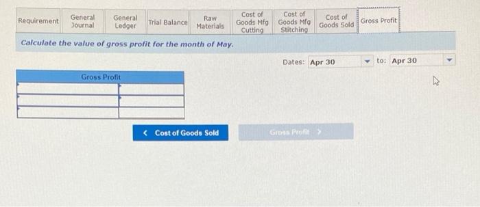 used-cutting Direct materials used-stitching Direct labor Direct labor cutting Direct labor-stitching Factory