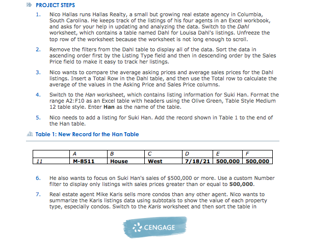  PROJECT STEPS 1. Nico Hallas runs Hallas Realty, a small but