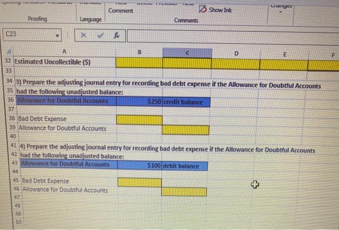 prepare the Aging of Accounts Receivable Schedule and the corresponding journal entries.