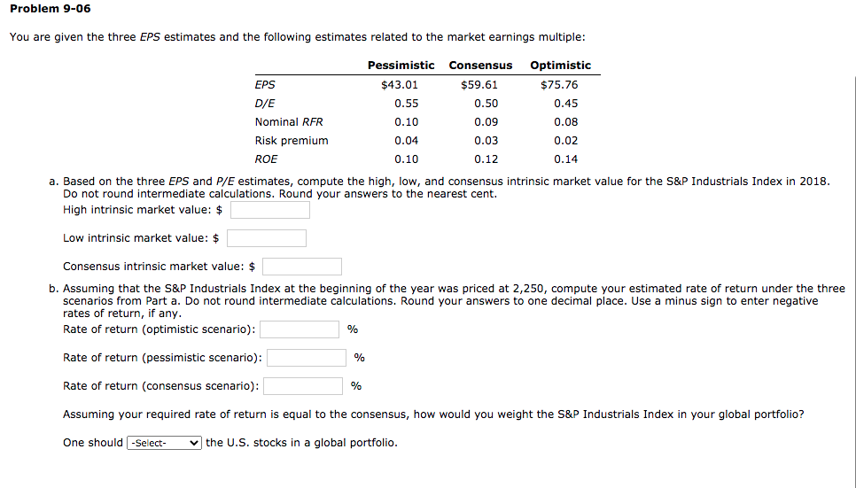 Problem 9-06 You are given the three EPS estimates and the
