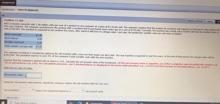 Need help!!! Assignment Asimet > Open Assignment PRINTER VERSION #RACE Problem 11.26