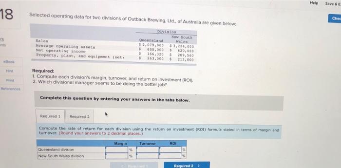  Help Save & 18 Selected operating data for two divisions of