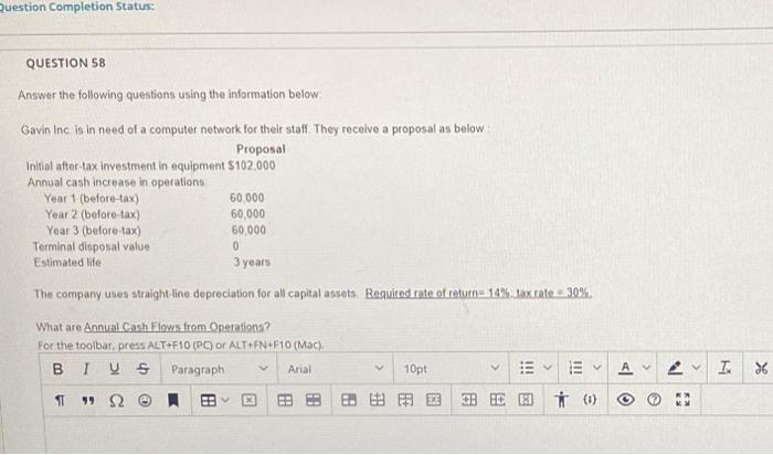 please show step by step solution Question Completion Status: QUESTION 58 Answer