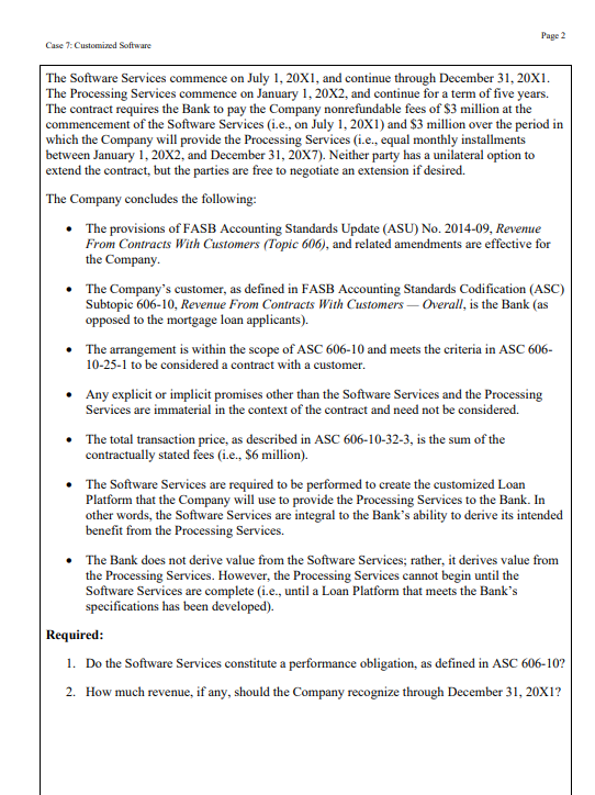  Customized Software, a software company (the Company), is contracted by a