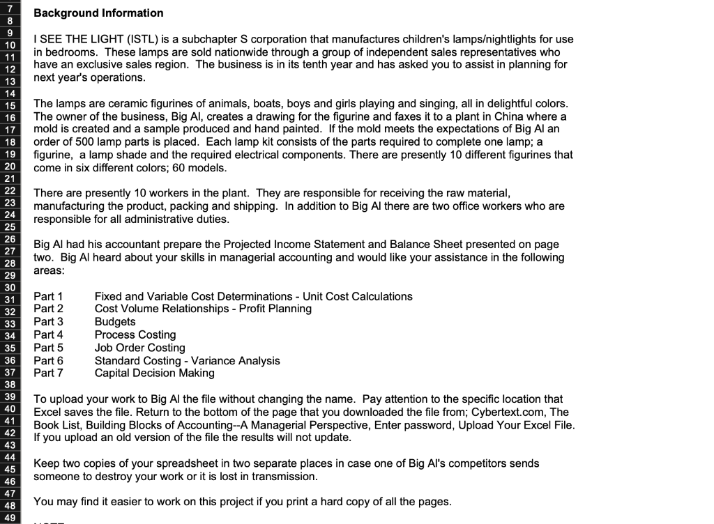  Background Information I SEE THE LIGHT (ISTL) is a subchapter S