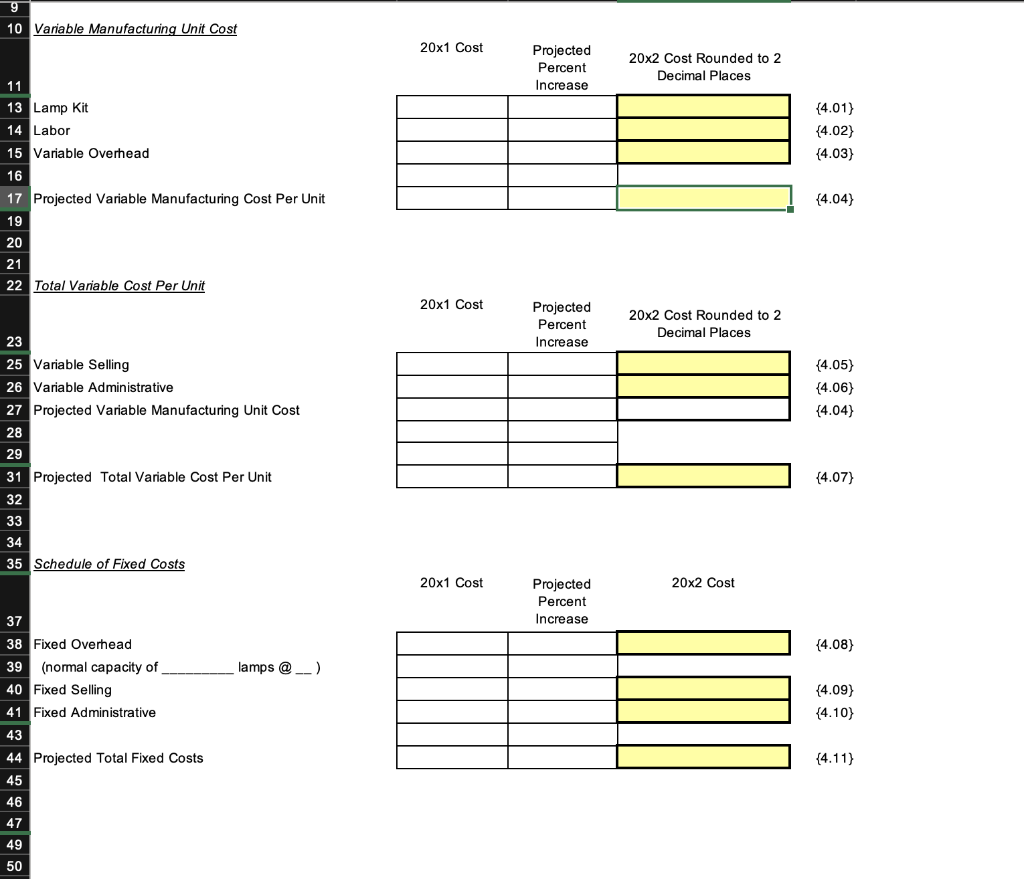 asked you to assist in planning for next year's operations. The lamps