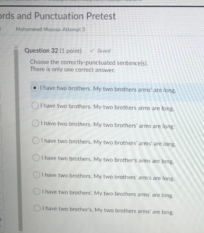  ords and Punctuation Pretest Mohammed Moussa: Attempt 3 Question 32 (1